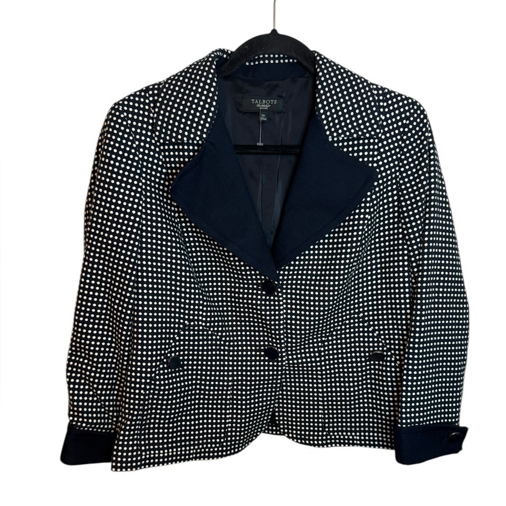 Talbots Navy Blue Polka Dot Preppy Tailored Jacket